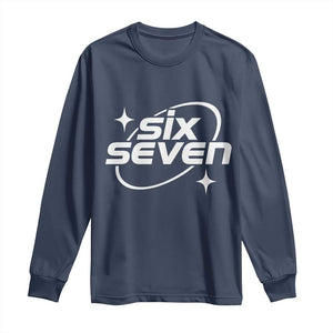 Funny Six Seven Long Sleeve Shirt Cool 67 Meme Y2K Gen Alpha Slang TS02 Navy Print Your Wear