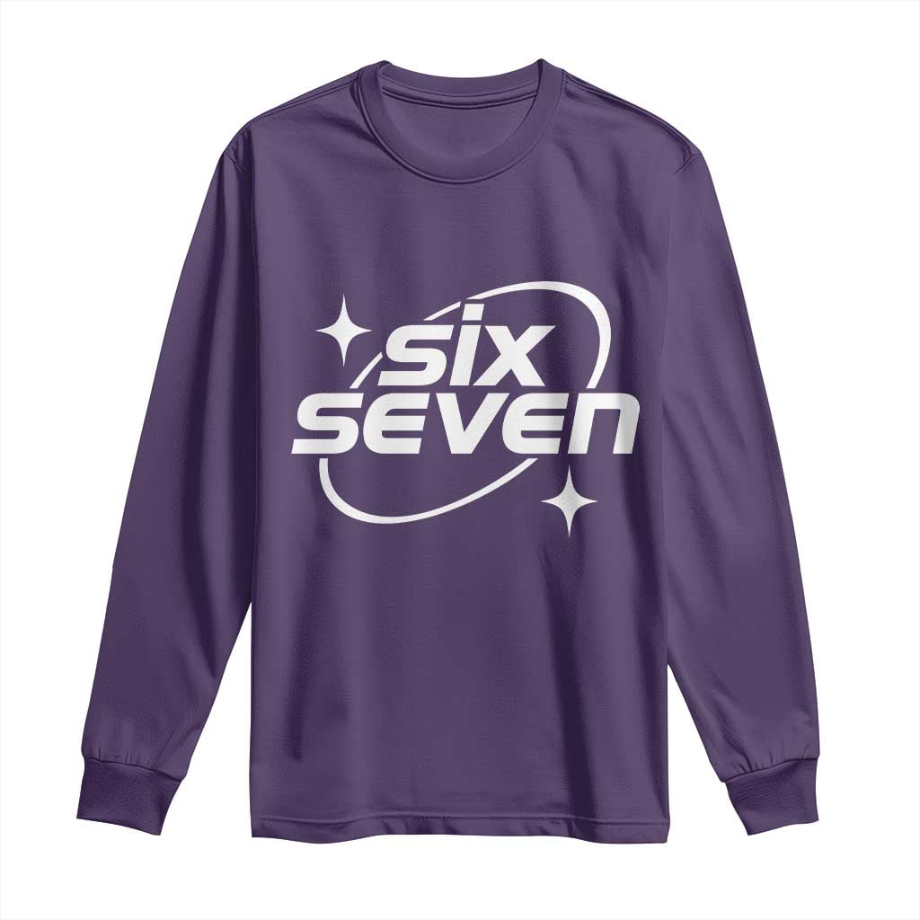 Funny Six Seven Long Sleeve Shirt Cool 67 Meme Y2K Gen Alpha Slang TS02 Purple Print Your Wear