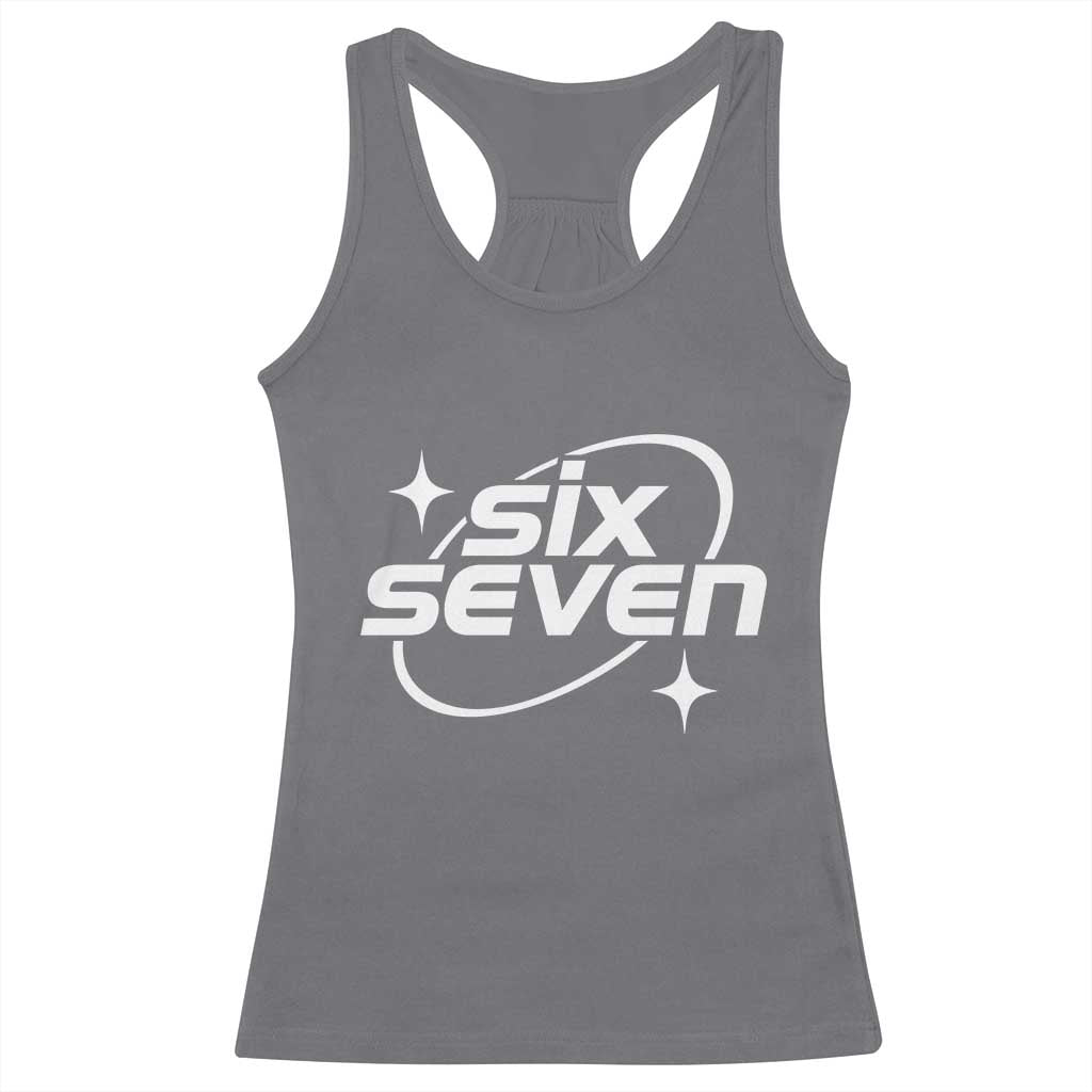 Funny Six Seven Racerback Tank Top Cool 67 Meme Y2K Gen Alpha Slang TS02 Charcoal Print Your Wear
