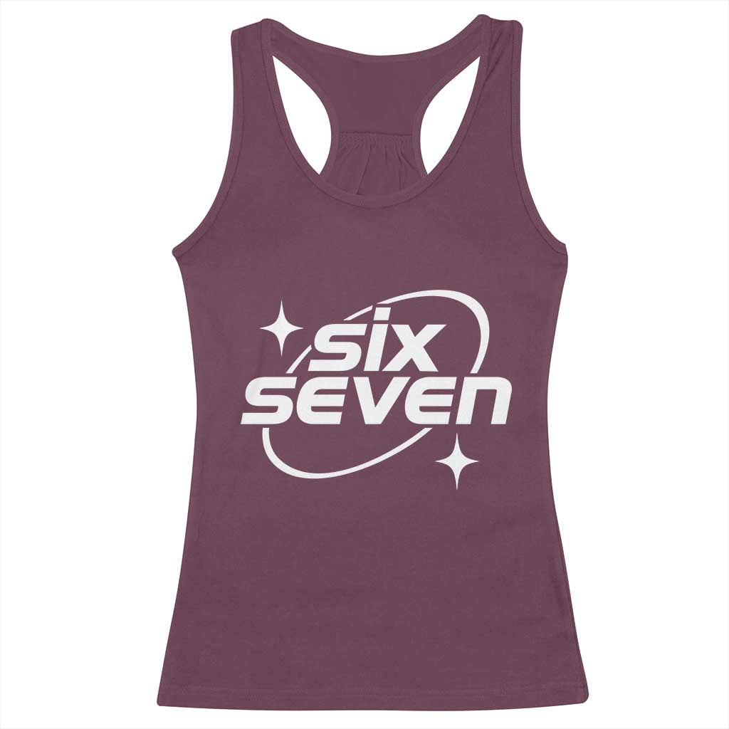 Funny Six Seven Racerback Tank Top Cool 67 Meme Y2K Gen Alpha Slang TS02 Maroon Print Your Wear
