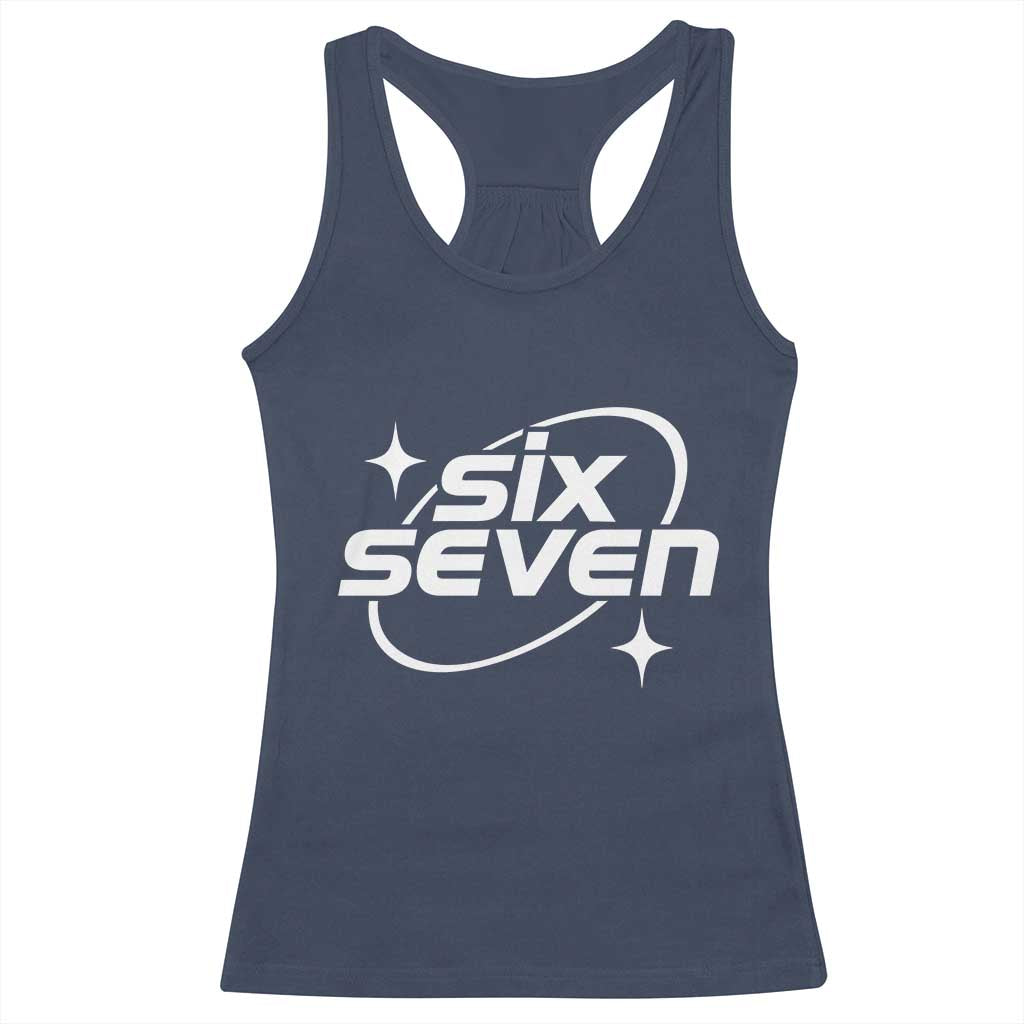 Funny Six Seven Racerback Tank Top Cool 67 Meme Y2K Gen Alpha Slang TS02 Navy Print Your Wear