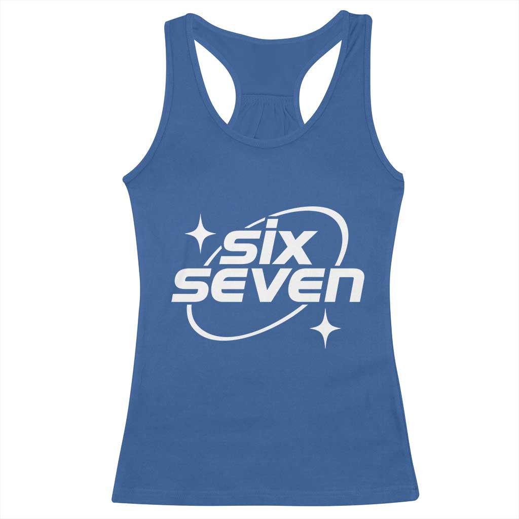 Funny Six Seven Racerback Tank Top Cool 67 Meme Y2K Gen Alpha Slang TS02 Royal Blue Print Your Wear