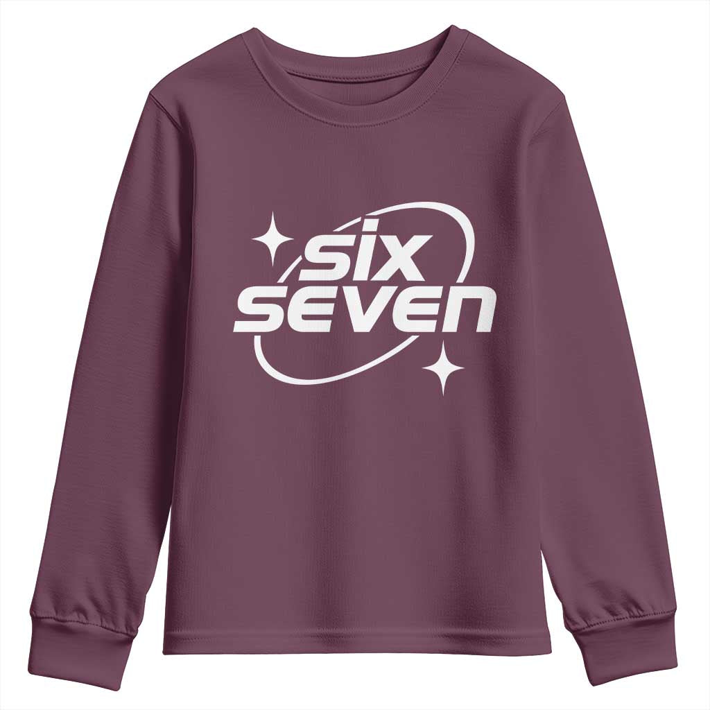 Funny Six Seven Youth Sweatshirt Cool 67 Meme Y2K Gen Alpha Slang TS02 Maroon Print Your Wear