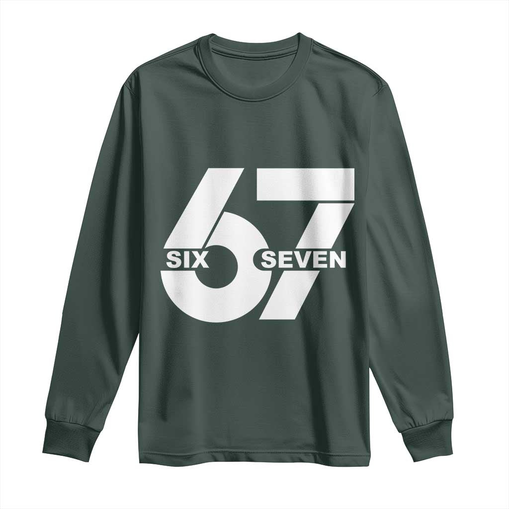 Funny Six Seven 67 Meme Long Sleeve Shirt Bold Graphic TS02 Dark Forest Green Print Your Wear