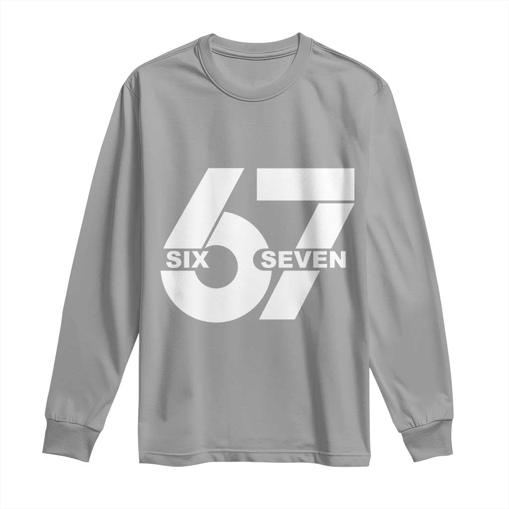 Funny Six Seven 67 Meme Long Sleeve Shirt Bold Graphic TS02 Sport Gray Print Your Wear
