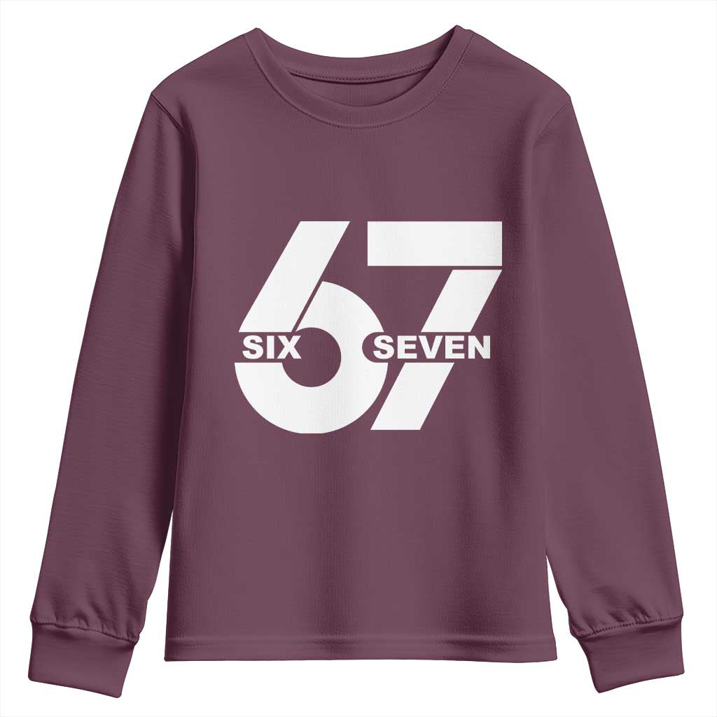 Funny Six Seven 67 Meme Youth Sweatshirt Bold Graphic TS02 Maroon Print Your Wear