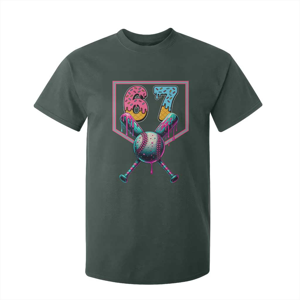 Funny Six Seven Baseball Drip T Shirt For Kid Number 67 Meme Drippy Bats TS02 Dark Forest Green Print Your Wear