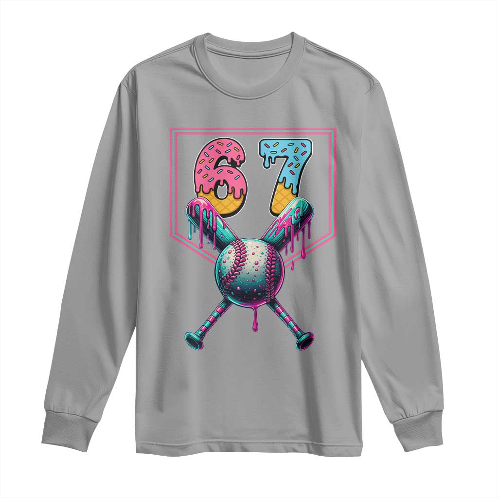 Funny Six Seven Baseball Drip Long Sleeve Shirt Number 67 Meme Drippy Bats TS02 Sport Gray Print Your Wear