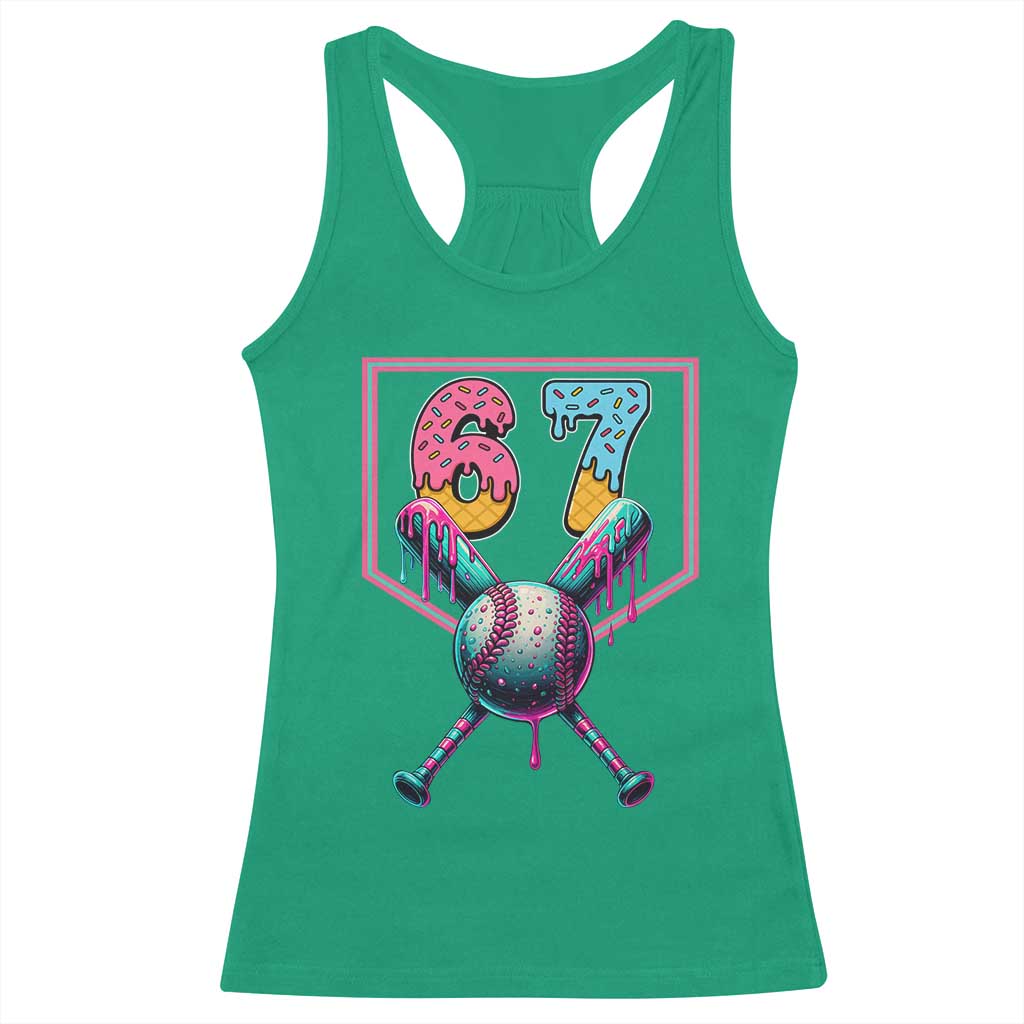 Funny Six Seven Baseball Drip Racerback Tank Top Number 67 Meme Drippy Bats TS02 Irish Green Print Your Wear
