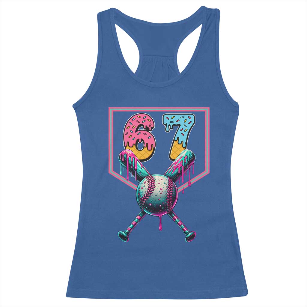 Funny Six Seven Baseball Drip Racerback Tank Top Number 67 Meme Drippy Bats TS02 Royal Blue Print Your Wear