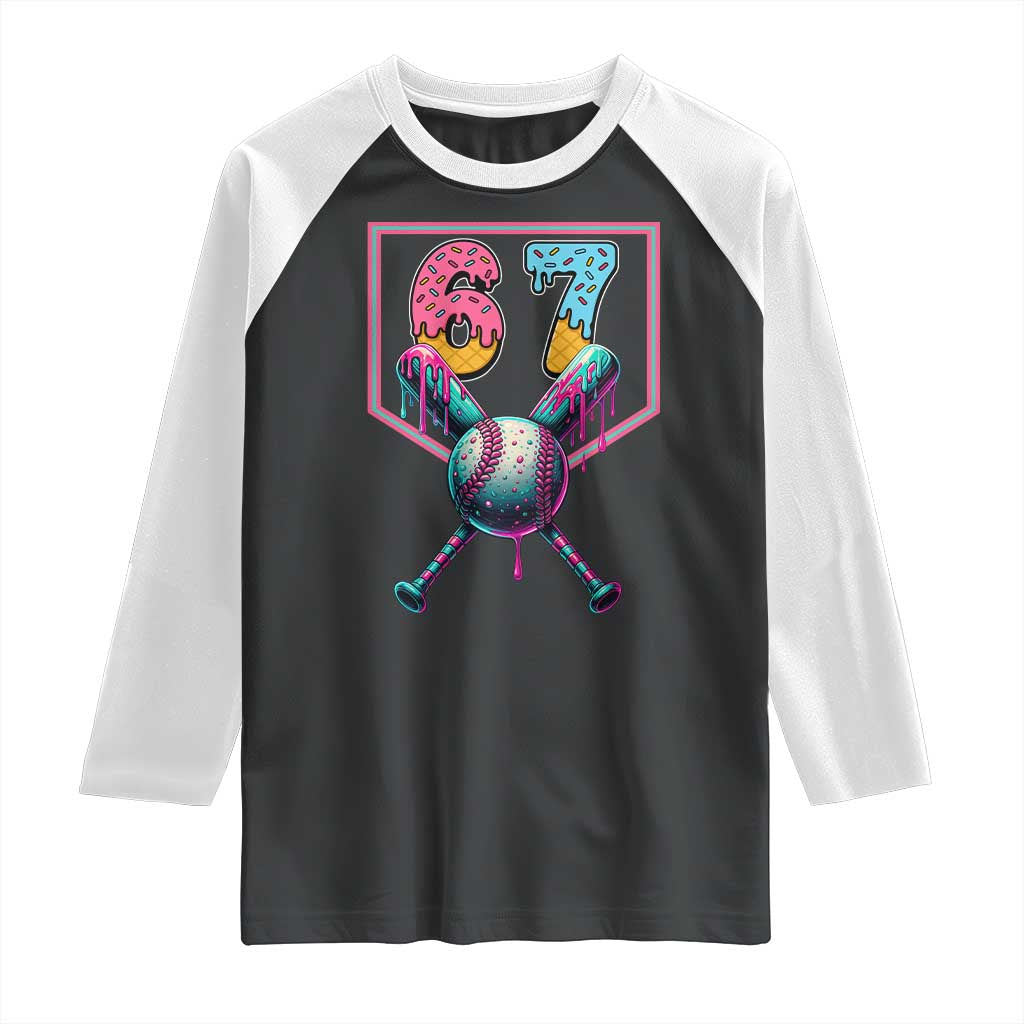 Funny Six Seven Baseball Drip Raglan Shirt Number 67 Meme Drippy Bats TS02 Black White Print Your Wear
