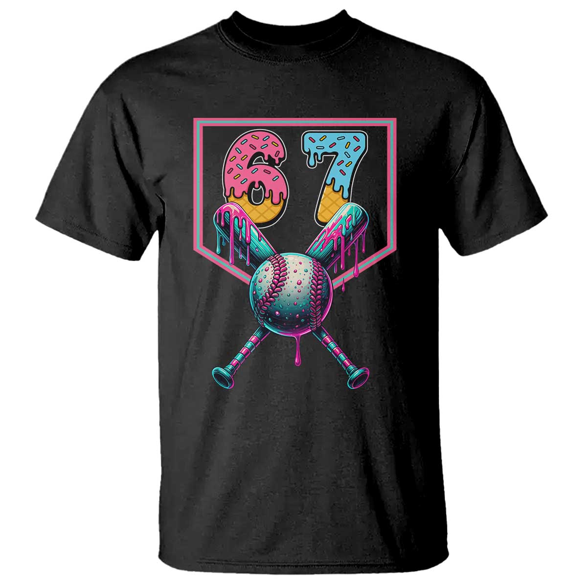 Funny Six Seven Baseball Drip T Shirt Number 67 Meme Drippy Bats TS02 Black Print Your Wear
