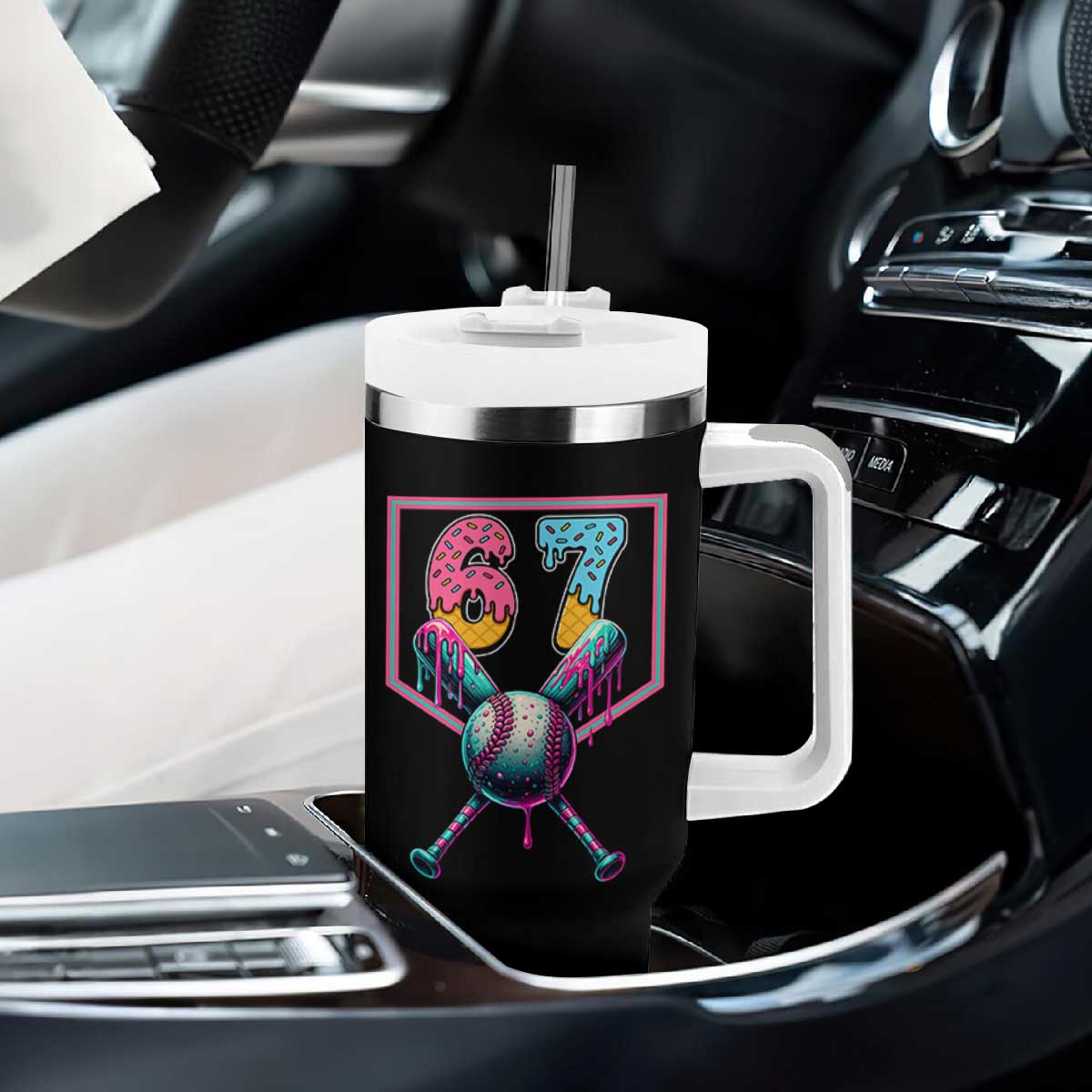 Funny Six Seven Baseball Drip Tumbler With Handle Number 67 Meme Drippy Bats TS02 Print Your Wear