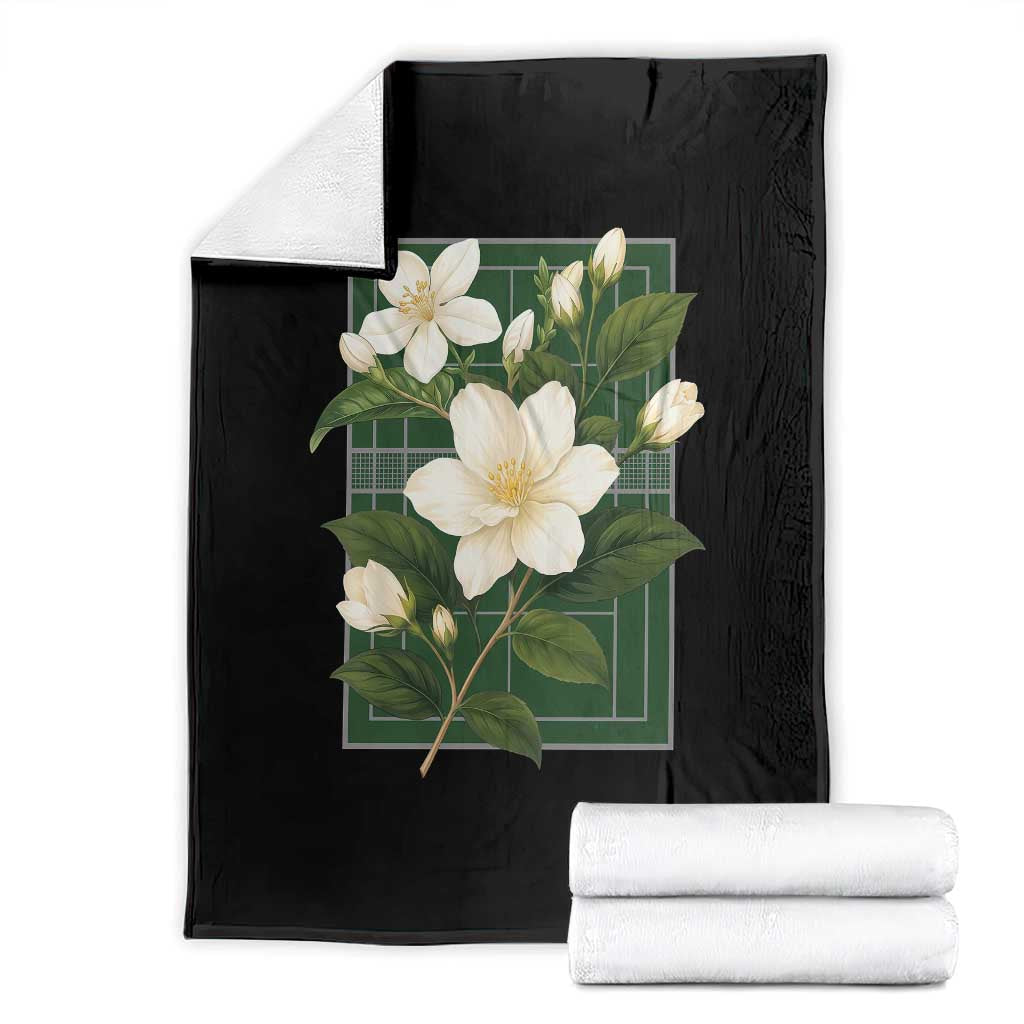 Vintage Floral Sampaguita Tennis Court Graphic Throw Blanket Jasmine Botanical Preppy Aesthetic