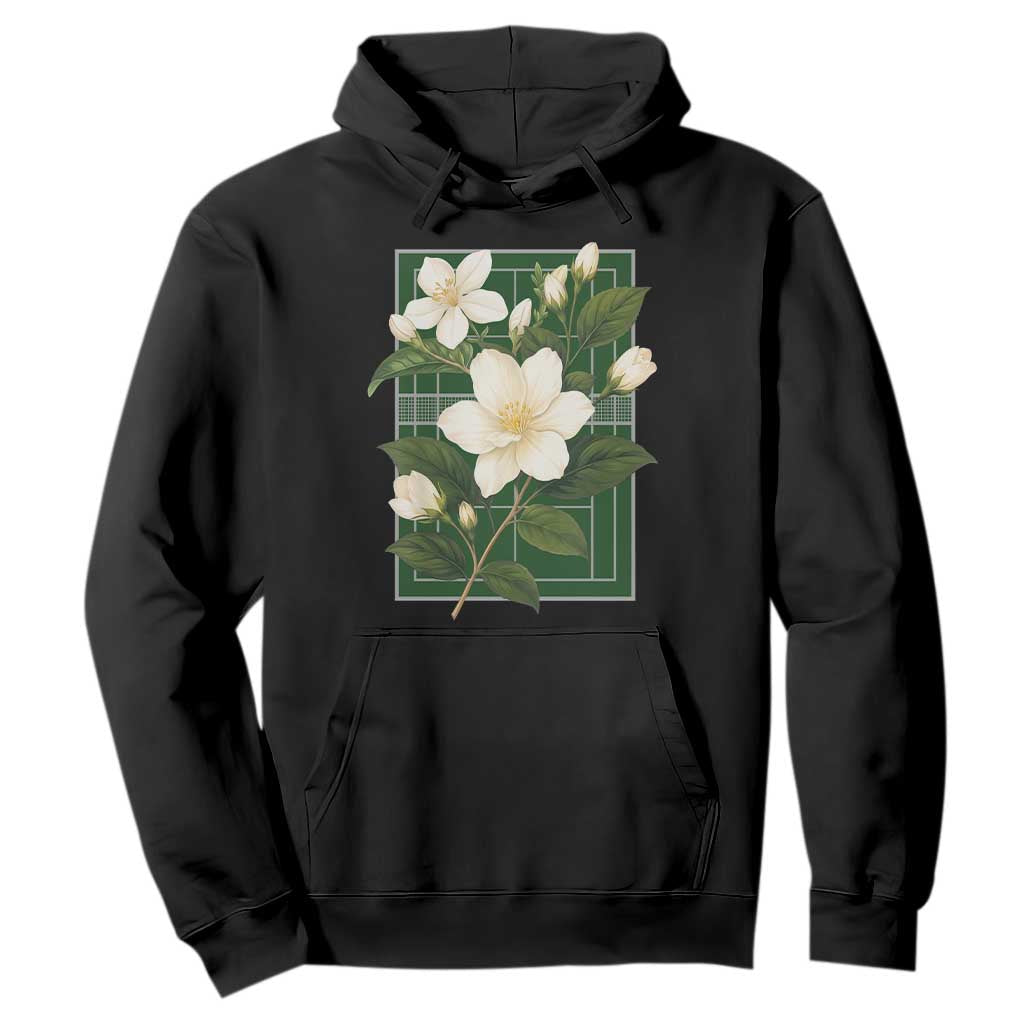 Vintage Floral Sampaguita Tennis Court Graphic Hoodie Jasmine Botanical Preppy Aesthetic