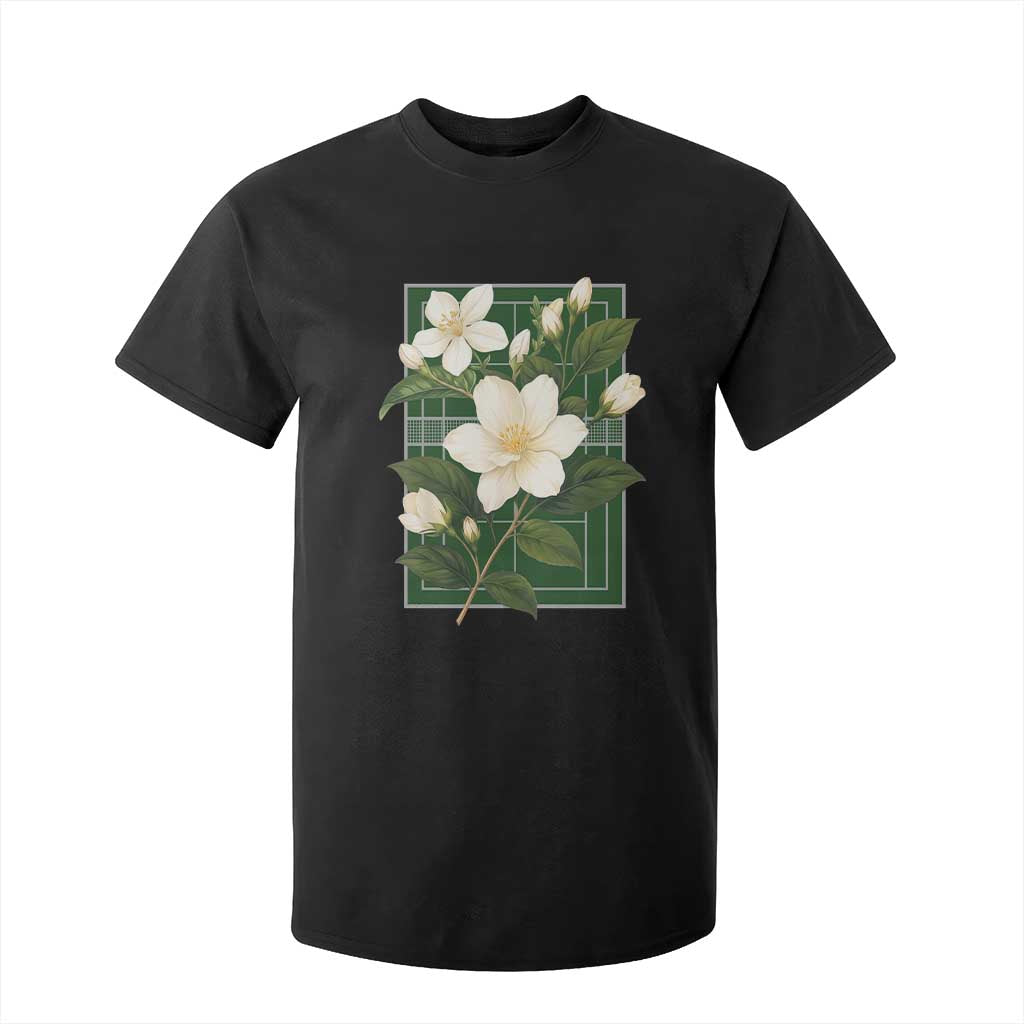 Vintage Floral Sampaguita Tennis Court Graphic T Shirt For Kid Jasmine Botanical Preppy Aesthetic