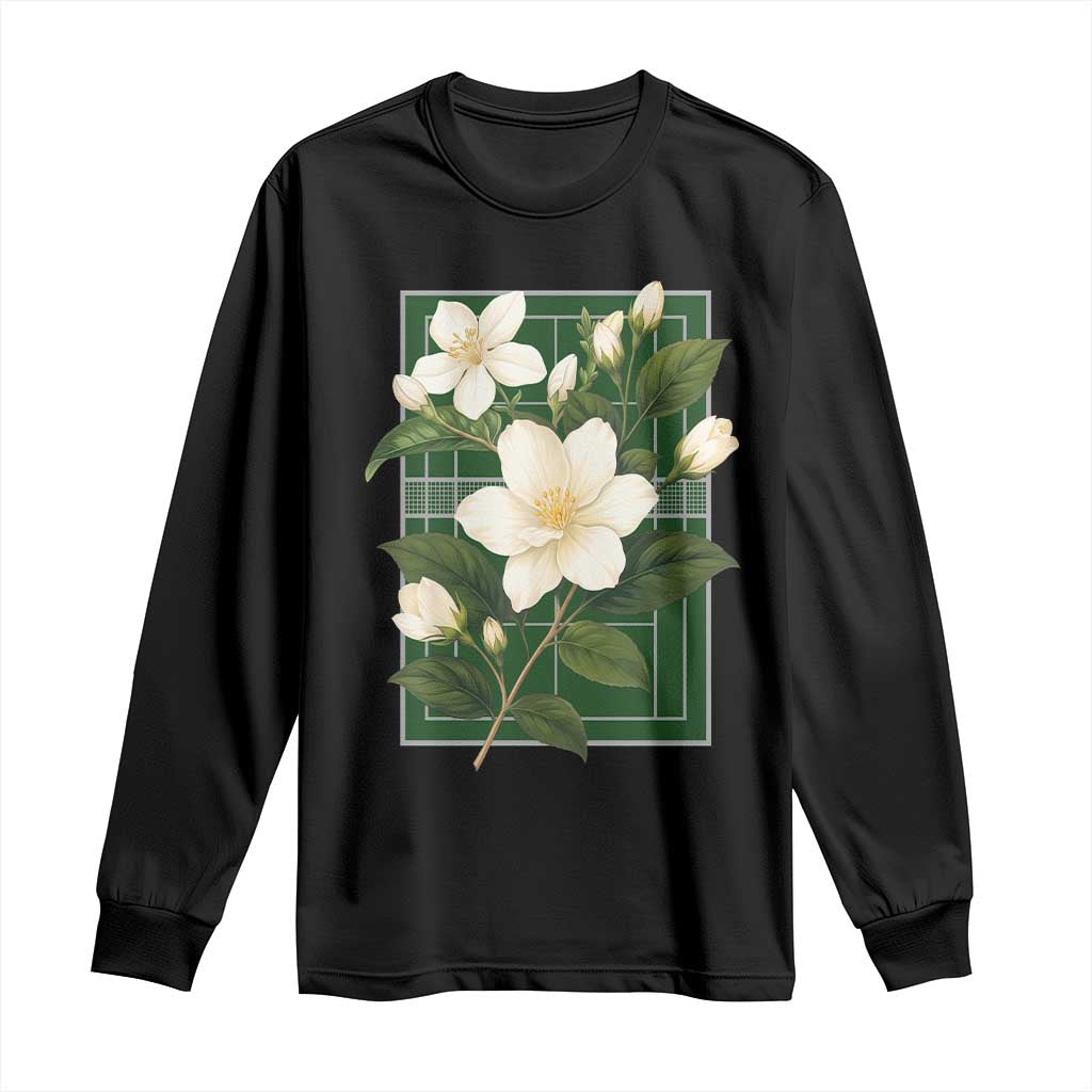 Vintage Floral Sampaguita Tennis Court Graphic Long Sleeve Shirt Jasmine Botanical Preppy Aesthetic