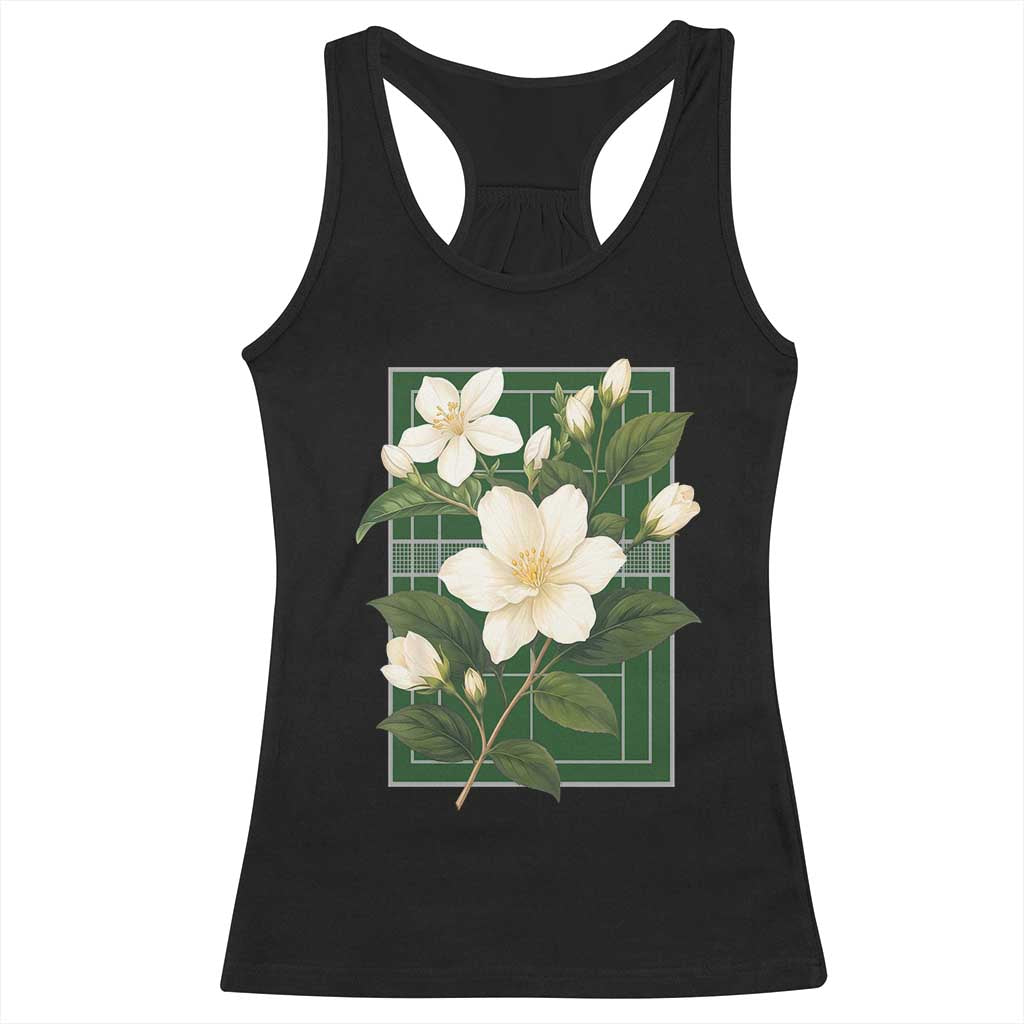 Vintage Floral Sampaguita Tennis Court Graphic Racerback Tank Top Jasmine Botanical Preppy Aesthetic