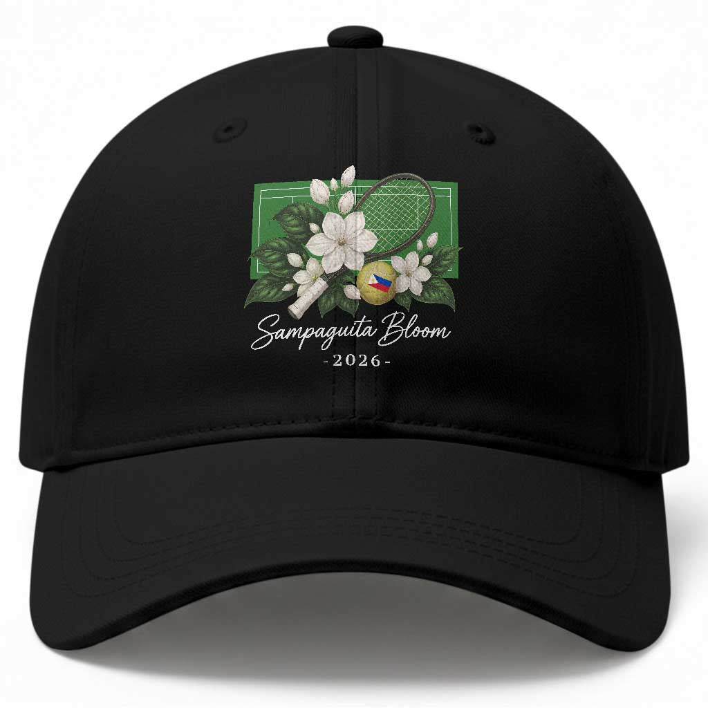 Sampaguita Bloom Tennis Court Graphic Baseball Cap Vintage Floral White Jasmine Philippine Flag Country Pride