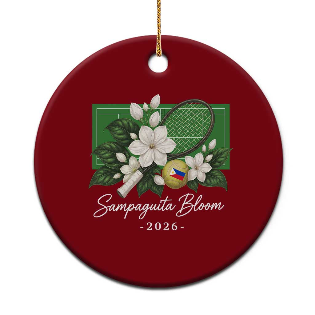 Sampaguita Bloom Tennis Court Graphic Ceramic Ornament Vintage Floral White Jasmine Philippine Flag Country Pride