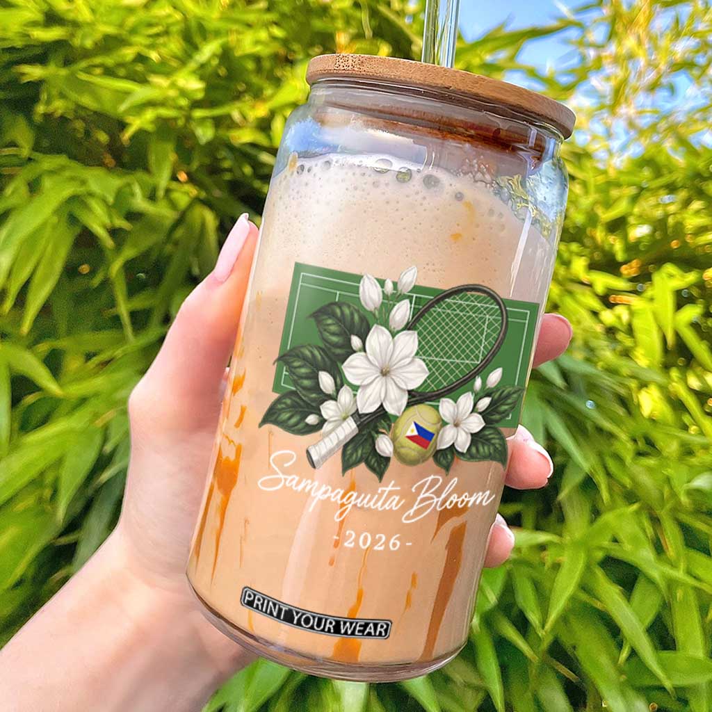 Sampaguita Bloom Tennis Court Graphic Glass Can Vintage Floral White Jasmine Philippine Flag Country Pride