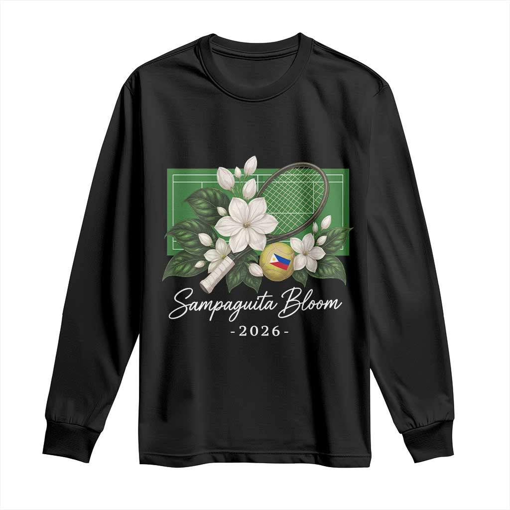 Sampaguita Bloom Tennis Court Graphic Long Sleeve Shirt Vintage Floral White Jasmine Philippine Flag Country Pride