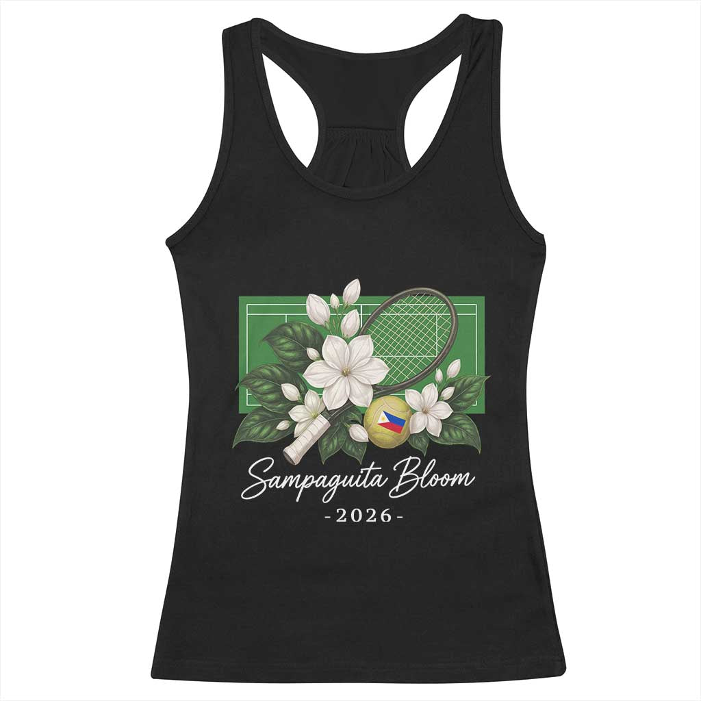 Sampaguita Bloom Tennis Court Graphic Racerback Tank Top Vintage Floral White Jasmine Philippine Flag Country Pride