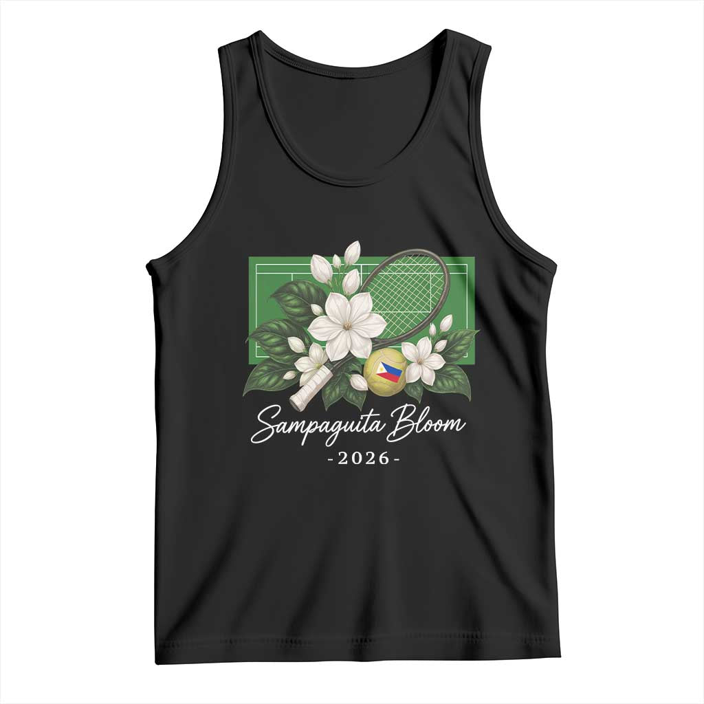Sampaguita Bloom Tennis Court Graphic Tank Top Vintage Floral White Jasmine Philippine Flag Country Pride