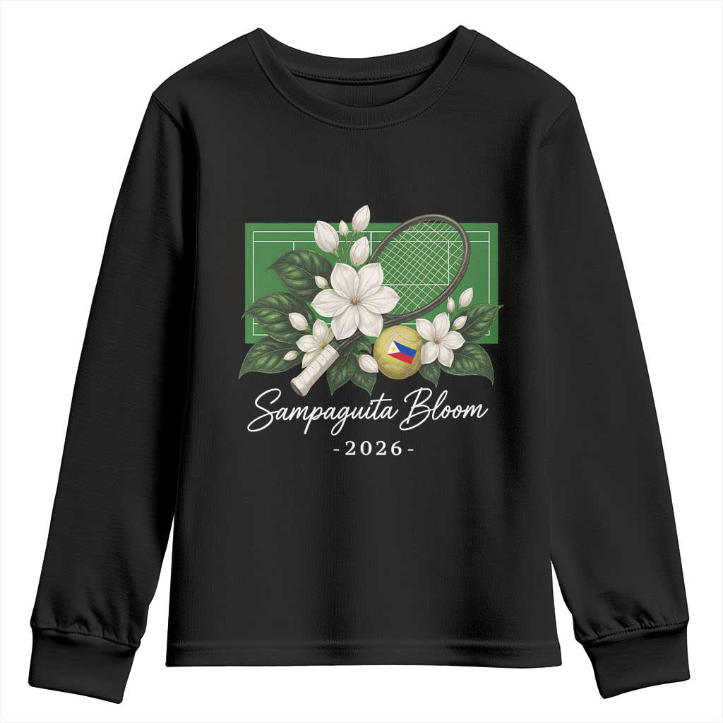 Sampaguita Bloom Tennis Court Graphic Youth Sweatshirt Vintage Floral White Jasmine Philippine Flag Country Pride