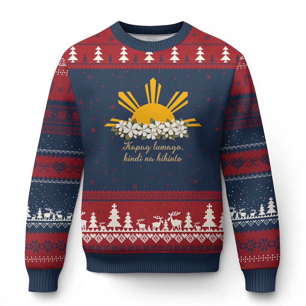 Philippine Sun Sampaguita Jasmine Floral Vintage Aesthetic Ugly Christmas Sweater Kapag Lumago Hindi Na Hihinto Tagalog Motivational