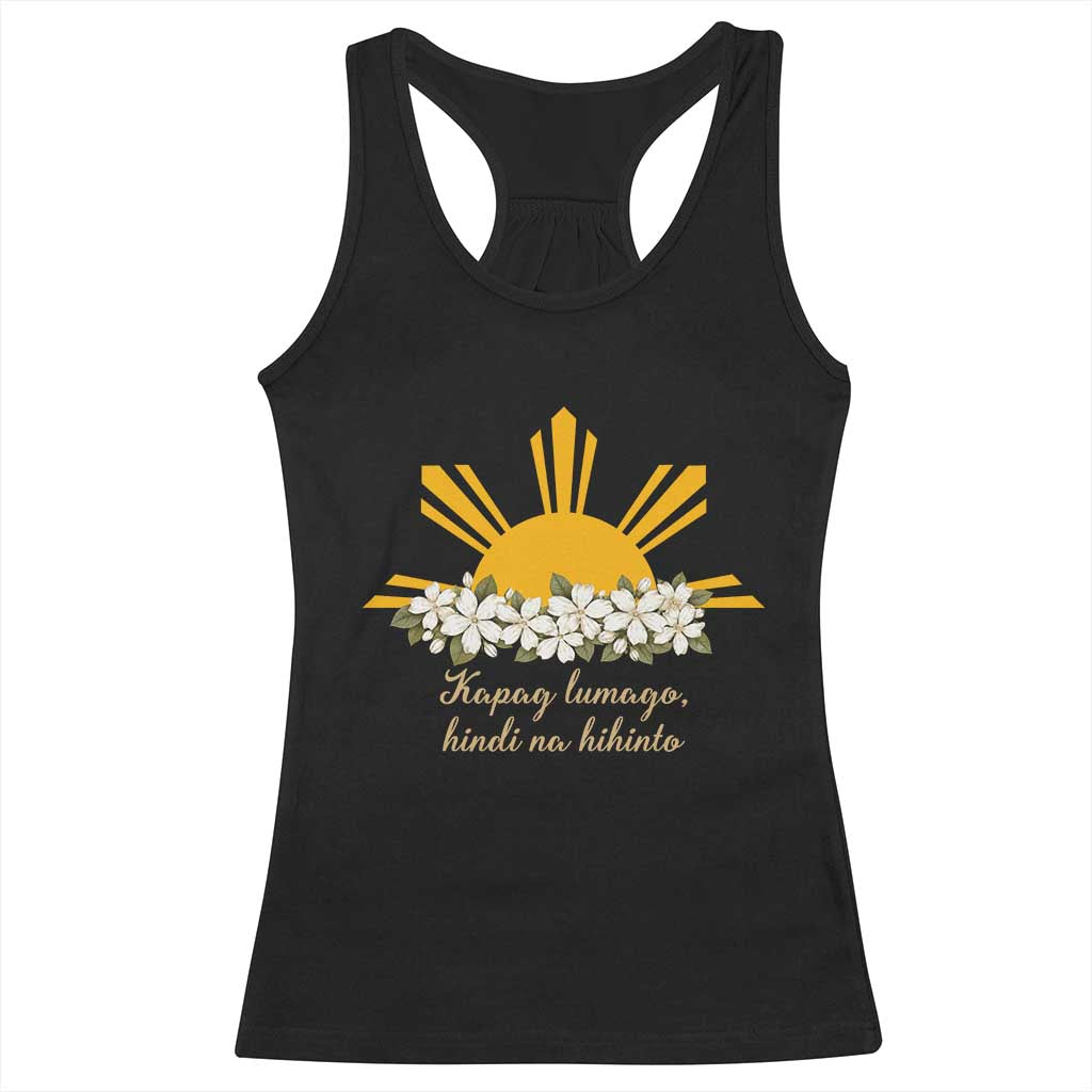 Philippine Sun Sampaguita Jasmine Floral Vintage Aesthetic Racerback Tank Top Kapag Lumago Hindi Na Hihinto Tagalog Motivational