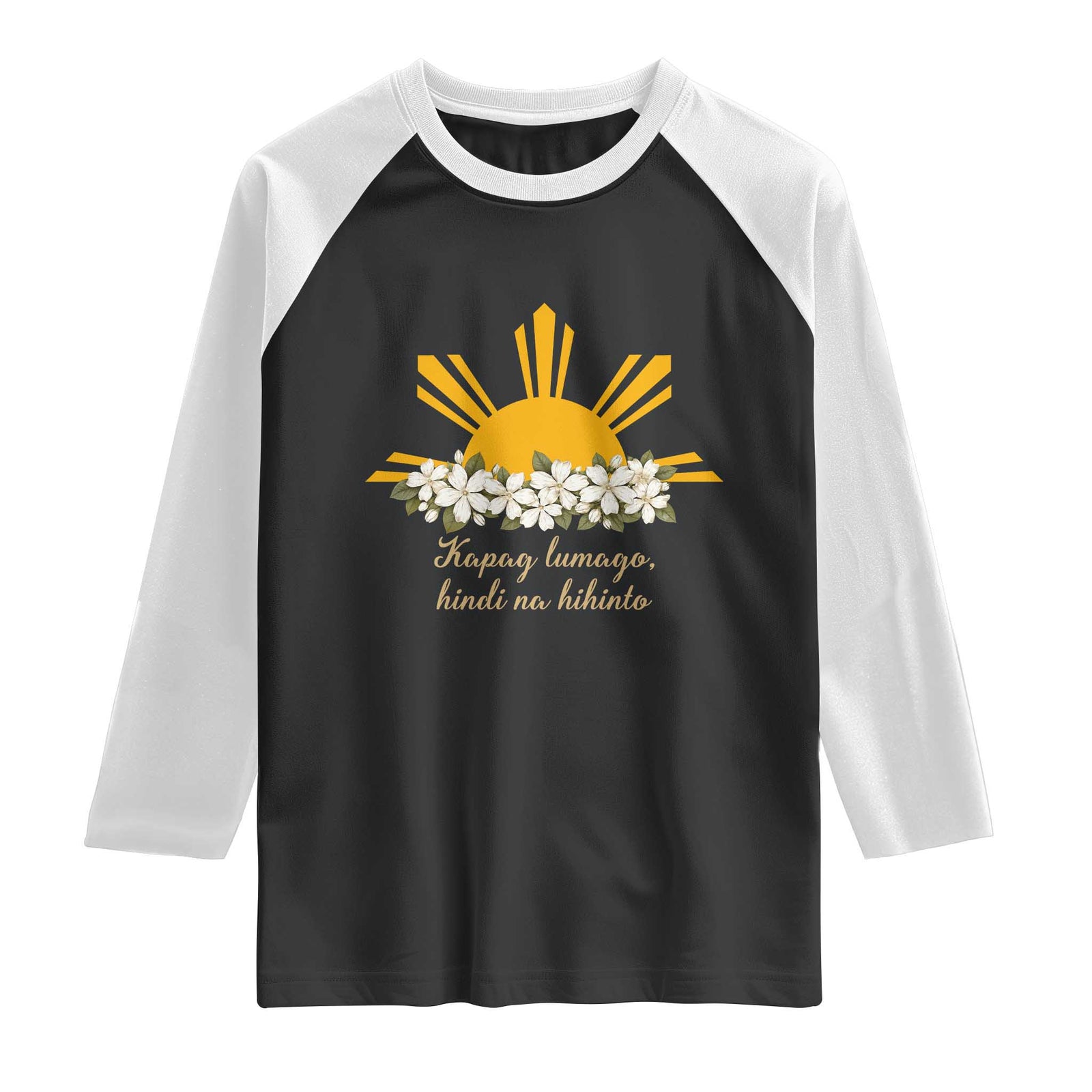 Philippine Sun Sampaguita Jasmine Floral Vintage Aesthetic Raglan Shirt Kapag Lumago Hindi Na Hihinto Tagalog Motivational