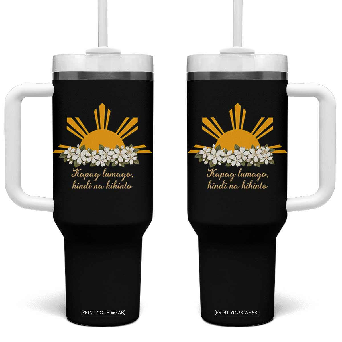 Philippine Sun Sampaguita Jasmine Floral Vintage Aesthetic Tumbler With Handle Kapag Lumago Hindi Na Hihinto Tagalog Motivational