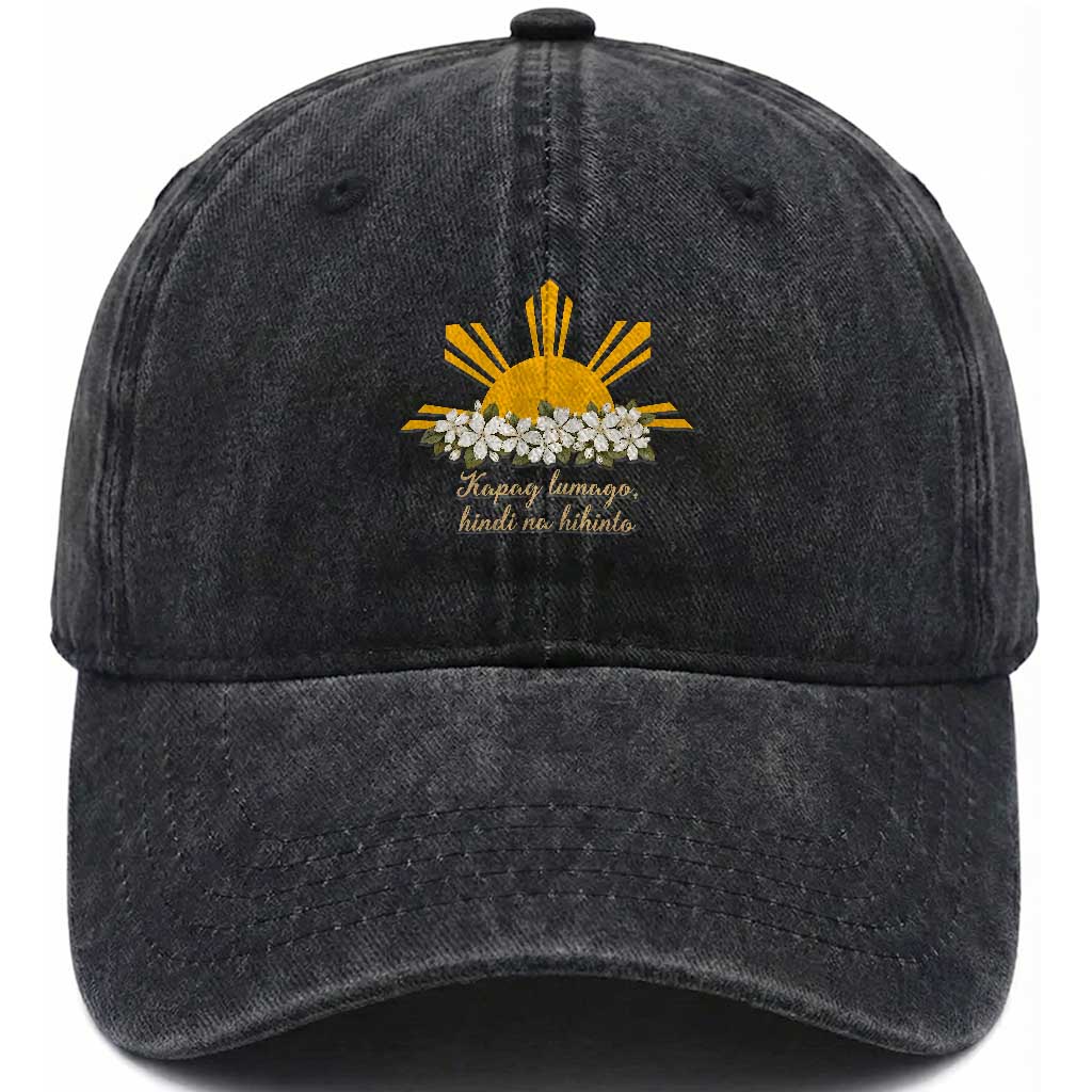 Philippine Sun Sampaguita Jasmine Floral Vintage Aesthetic Washed Cotton Baseball Cap Kapag Lumago Hindi Na Hihinto Tagalog Motivational