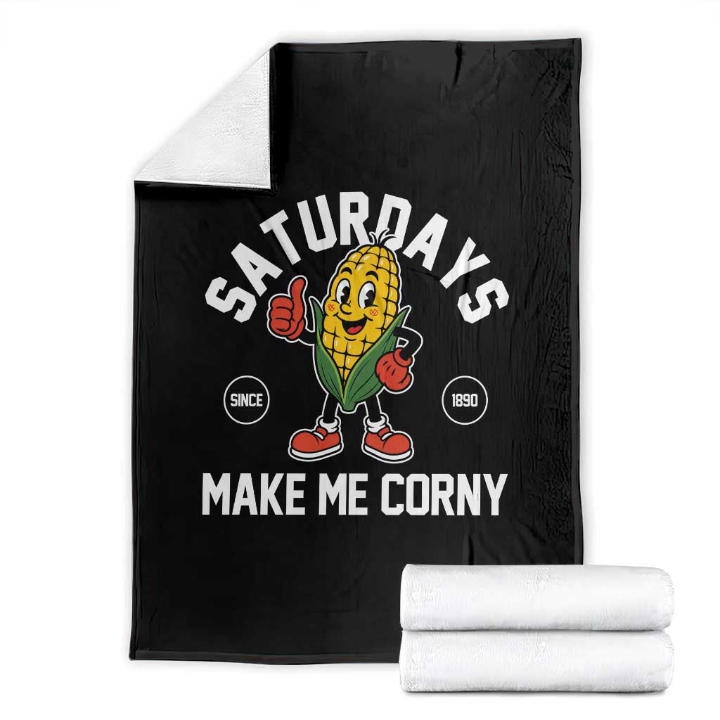 Saturdays Make Me Corny Funny Corn Throw Blanket Retro Mascot Vintage Sports Gameday Tailgate