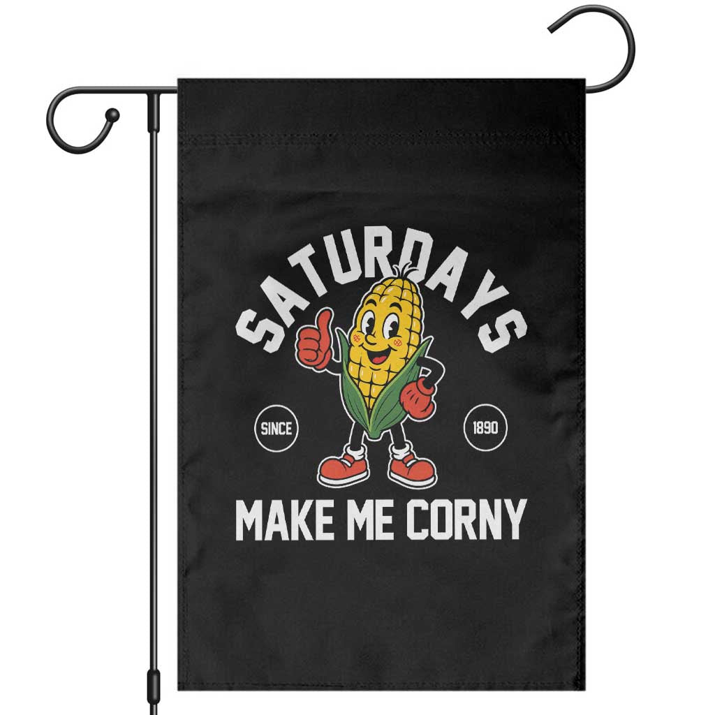 Saturdays Make Me Corny Funny Corn Garden Flag Retro Mascot Vintage Sports Gameday Tailgate