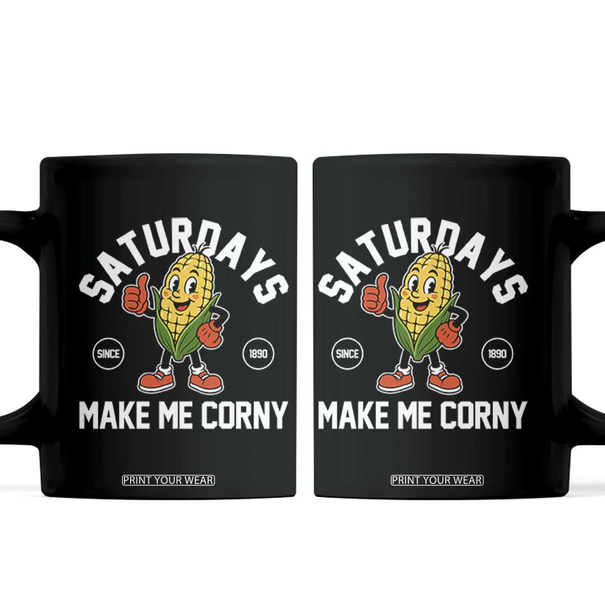 Saturdays Make Me Corny Funny Corn Coffee Mug Retro Mascot Vintage Sports Gameday Tailgate