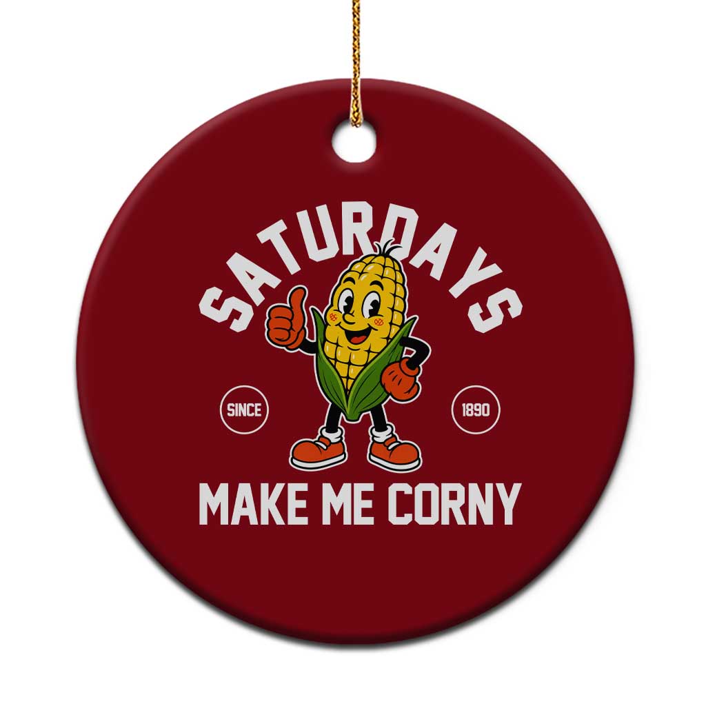 Saturdays Make Me Corny Funny Corn Ceramic Ornament Retro Mascot Vintage Sports Gameday Tailgate