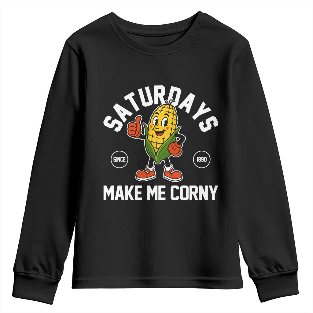 Saturdays Make Me Corny Funny Corn Youth Sweatshirt Retro Mascot Vintage Sports Gameday Tailgate