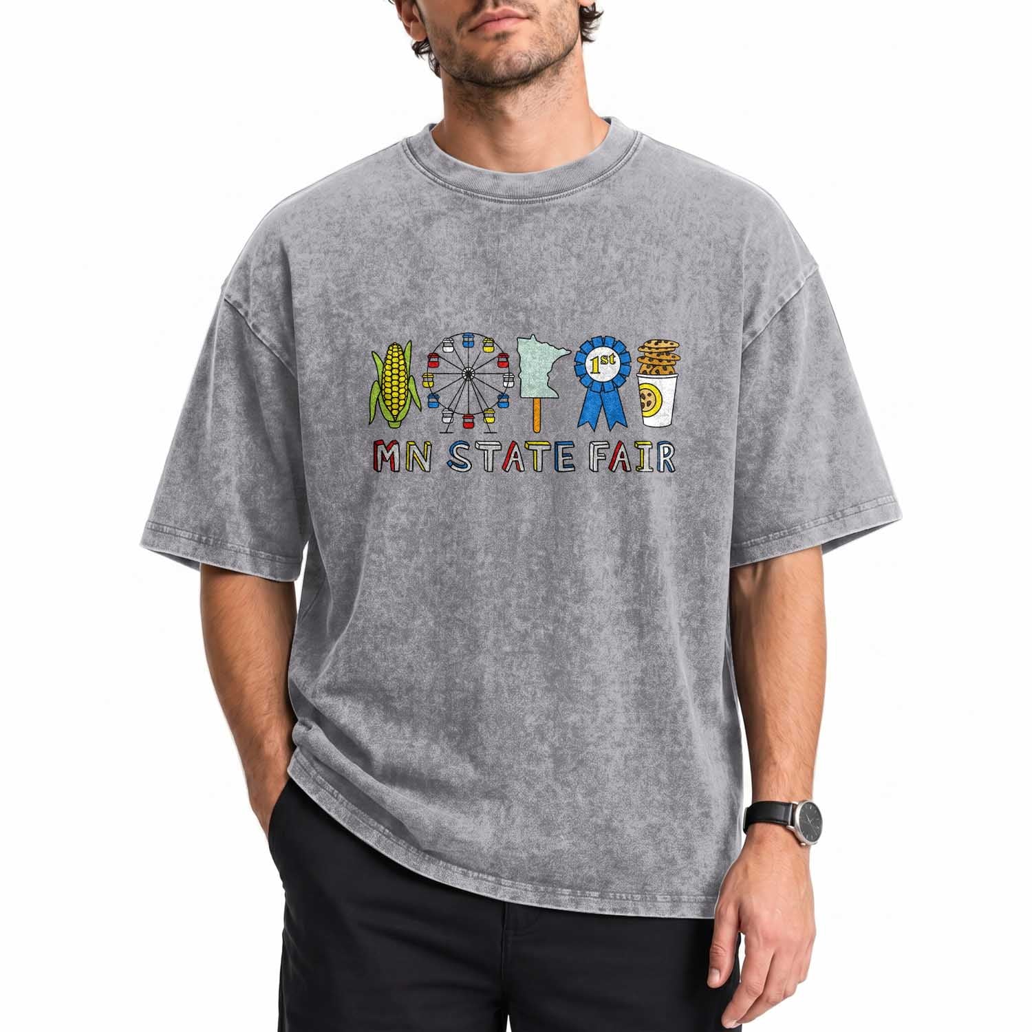 MN State Fair Food On A Stick Ferris Wheel Cookies Washed Cotton T-Shirt Minnesota Hometown Pride Midwest Fair Food Lovers