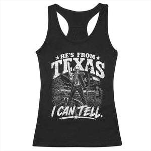Hes From Texas I Can Tell Skeleton Horror Graphic Racerback Tank Top Wielding A Chainsaw Lone Star Flag