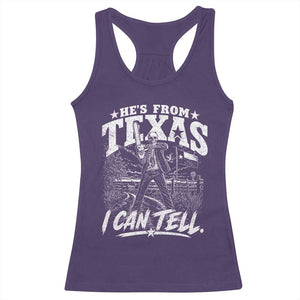 Hes From Texas I Can Tell Skeleton Horror Graphic Racerback Tank Top Wielding A Chainsaw Lone Star Flag