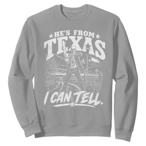 Hes From Texas I Can Tell Skeleton Horror Graphic Sweatshirt Wielding A Chainsaw Lone Star Flag