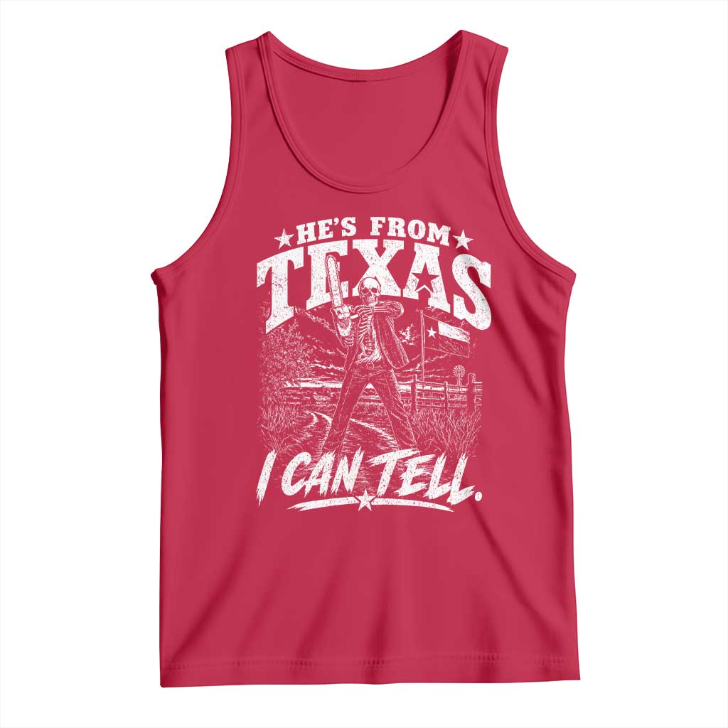 Hes From Texas I Can Tell Skeleton Horror Graphic Tank Top Wielding A Chainsaw Lone Star Flag