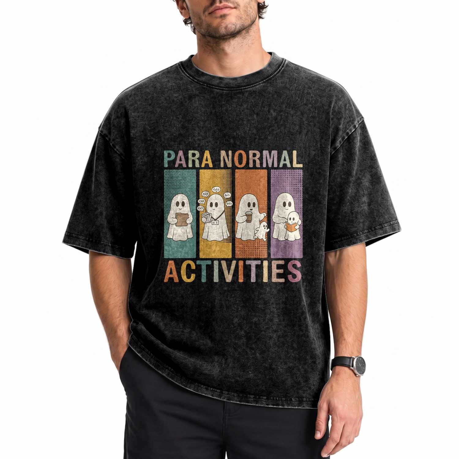 Para Normal Activities Cute Ghost Sheets Graphic Washed Cotton T-Shirt Paramedic EMS Parent Funny Halloween Gift