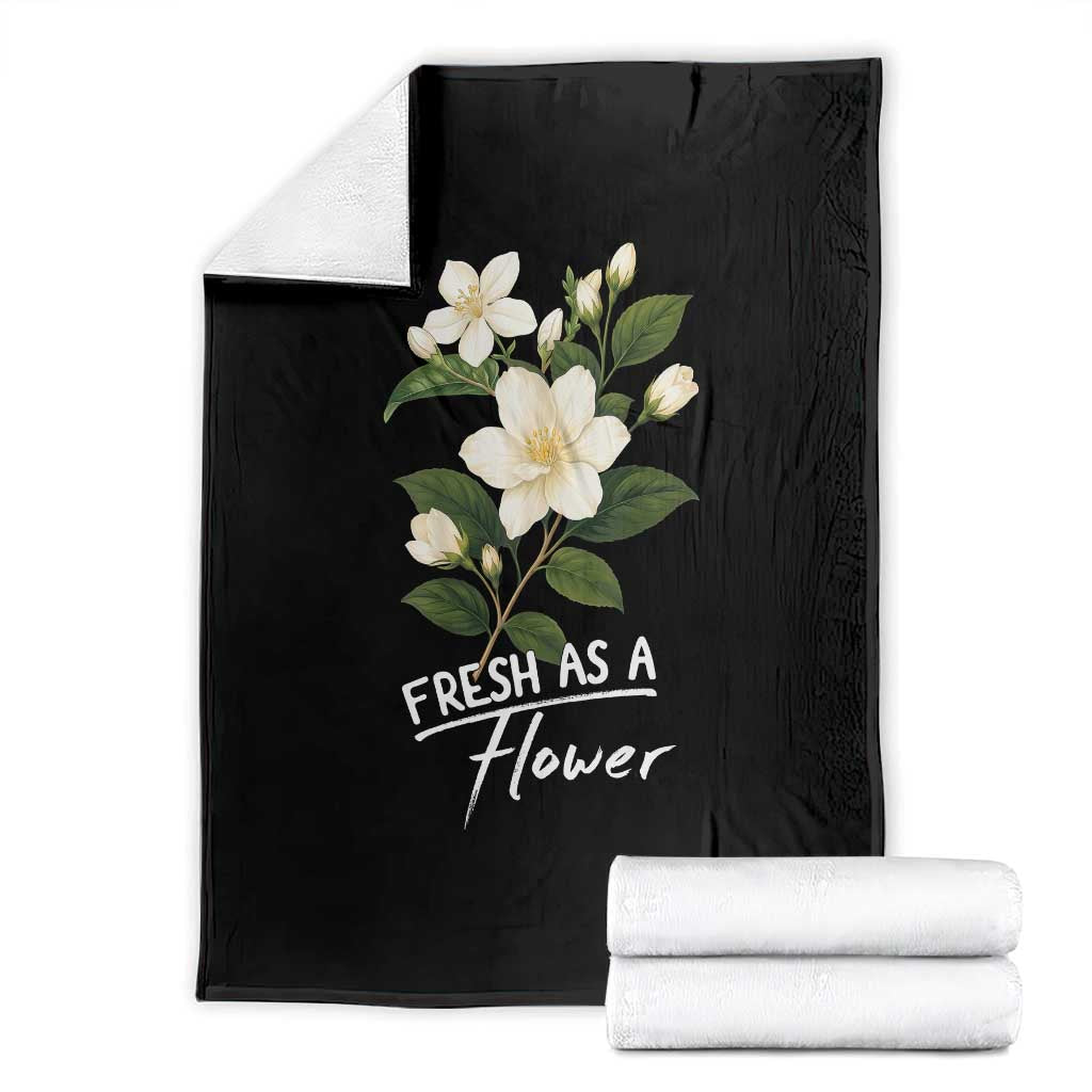 Vintage Fresh As A Flower Sampaguita Botanical Graphic Throw Blanket Elegant White Jasmine Floral Aesthetic
