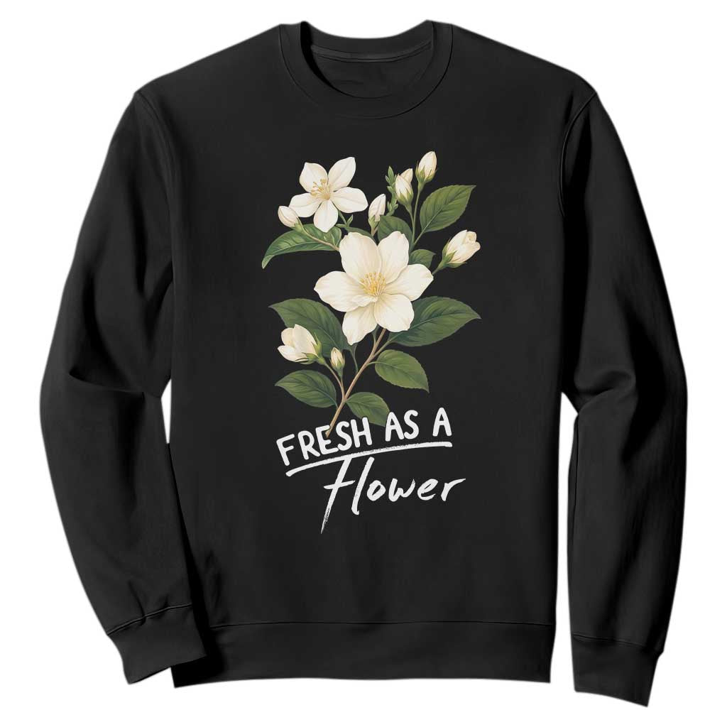 Vintage Fresh As A Flower Sampaguita Botanical Graphic Sweatshirt Elegant White Jasmine Floral Aesthetic