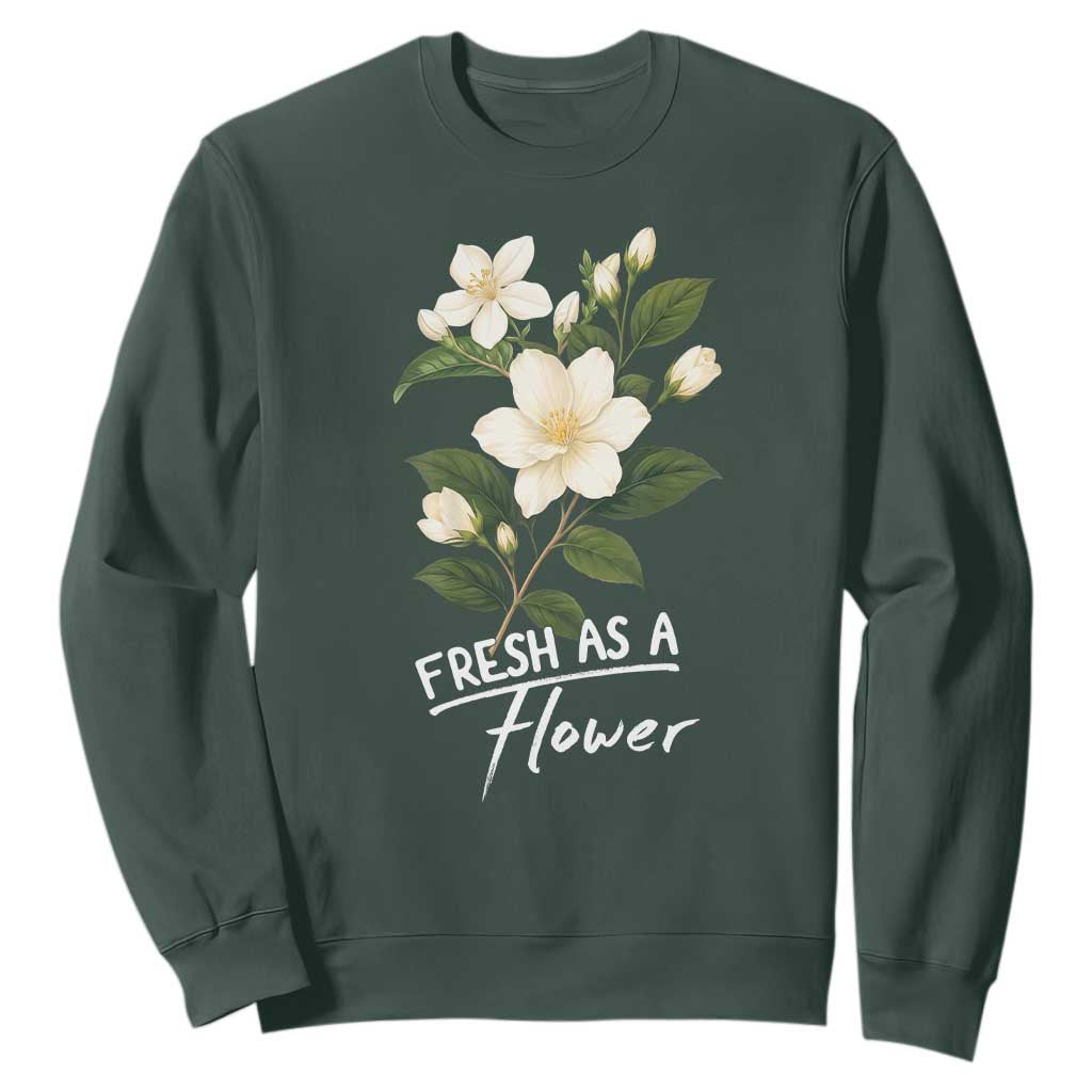Vintage Fresh As A Flower Sampaguita Botanical Graphic Sweatshirt Elegant White Jasmine Floral Aesthetic