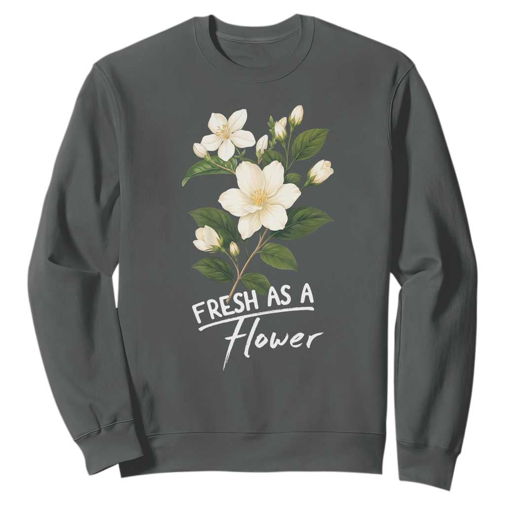 Vintage Fresh As A Flower Sampaguita Botanical Graphic Sweatshirt Elegant White Jasmine Floral Aesthetic