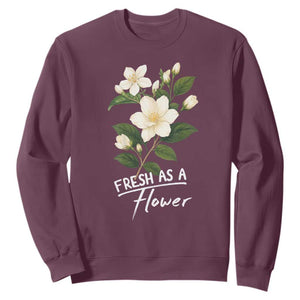 Vintage Fresh As A Flower Sampaguita Botanical Graphic Sweatshirt Elegant White Jasmine Floral Aesthetic